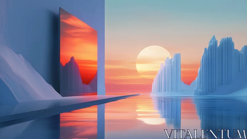 Mirror portal at polar sunset, trading ice for liquid fire.