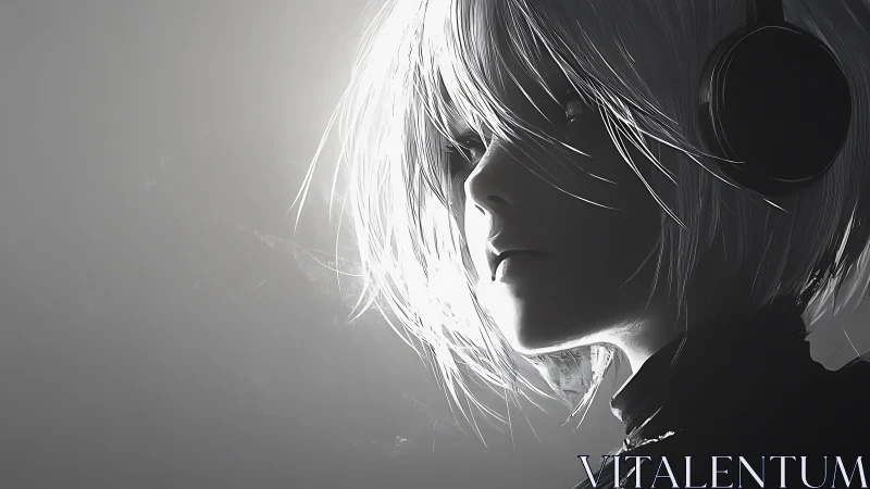 Soft glow around a quiet listener in monochrome light.