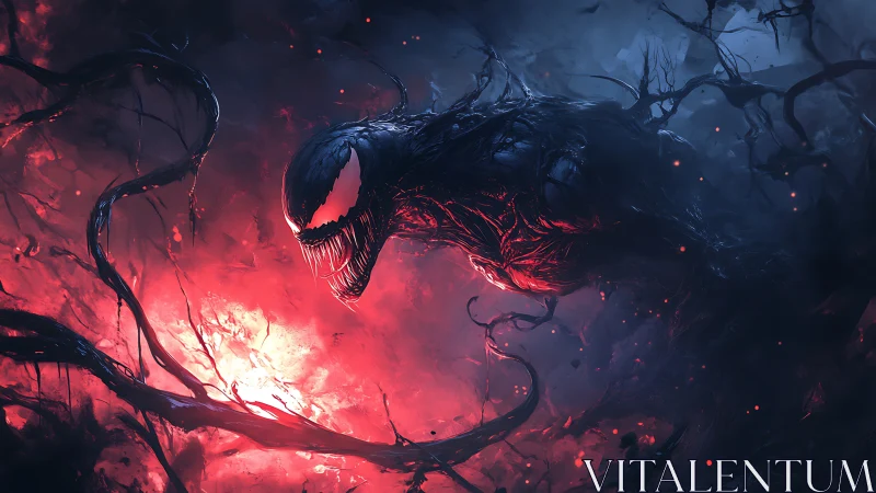 Bioluminescent symbiote creature rendered in high-contrast nebular glow