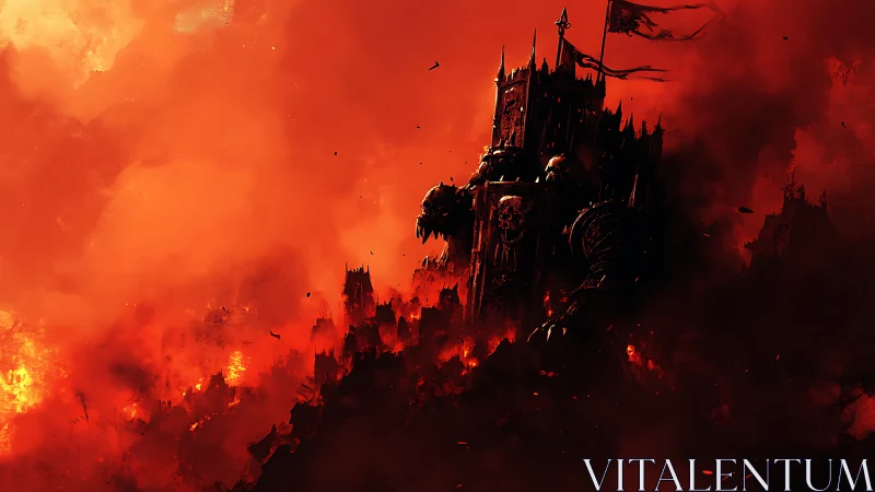 Siege engine citadel advancing through infernal combustion field.