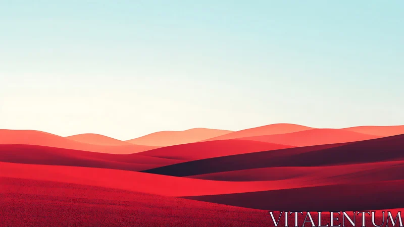 Crimson dunes roll under icy skies in minimalist dreamscape.