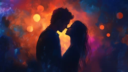 Silhouettes Ablaze: Romance Ignited in Neon Dreams.
