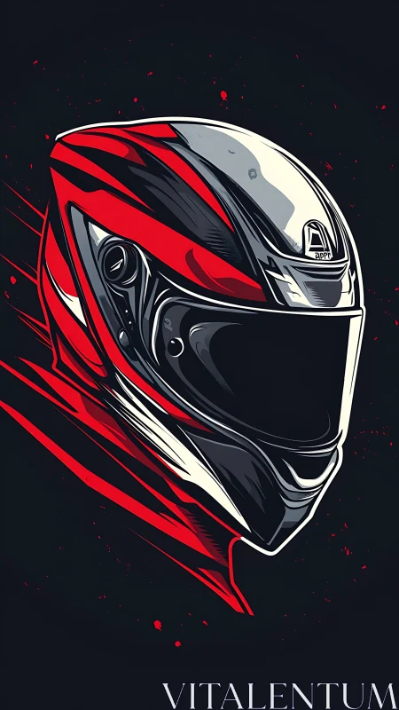 Dynamic vector illustration of red racing motorcycle helmet design.