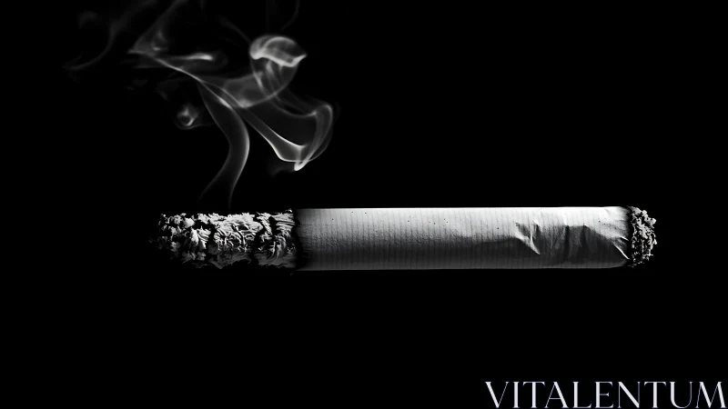 Burning cigarette floats in darkness while ghostly smoke curls