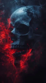 Emberjaw skull drifting through stormborn crimson smoke.