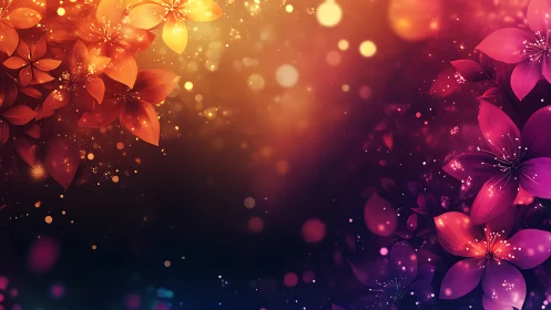 Glowlit floral bokeh blooms over deep gradient dusk field.