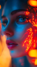 Close-up digital portrait isolates side-lit face with bokeh glow