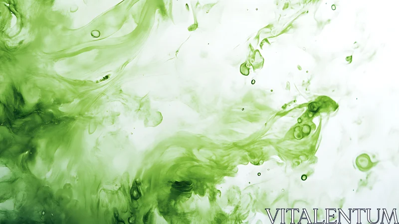 Green Ink Swirling in Water Abstract Art with Soft Gradients.