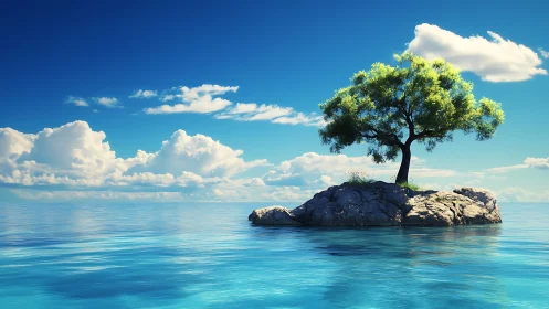 Solitary Tree on Rocky Island Paradise.