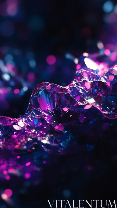 Neon crystal wave with glowing bokeh in deep space night.
