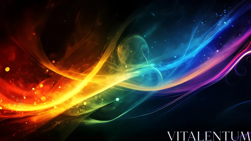 Chromatic light streams arc across a dark nebular ground