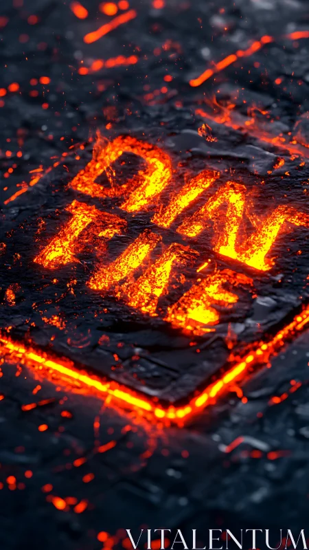 Glowing numerical display rendered in molten material.