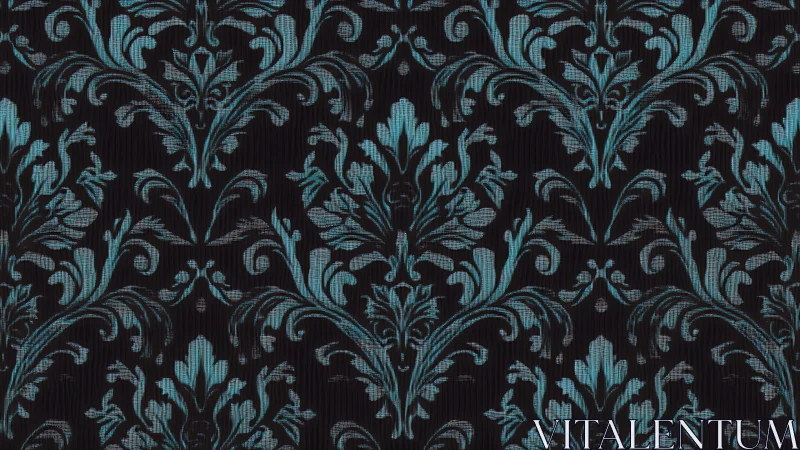 Teal damask floral pattern on dark textured background.