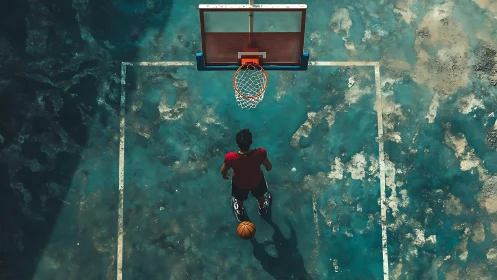 Solitary basketball player savors a quiet moment before shooting