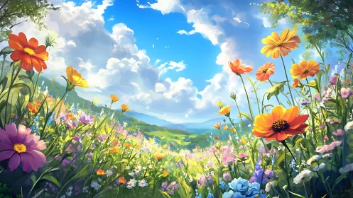 Wildflower Symphony Under Cerulean Skies.