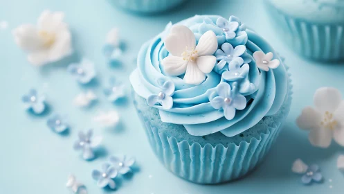 Sky-Blue Confection: Delicate Edible Artistry Adorned.