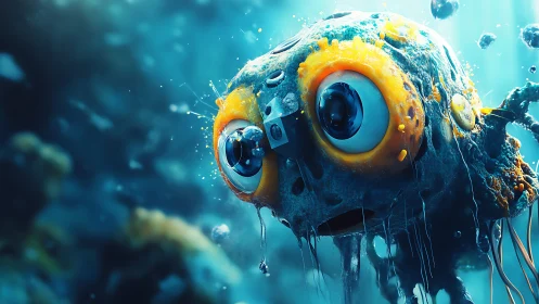 Bio-mechanical deep-sea orb with exaggerated ocular modules