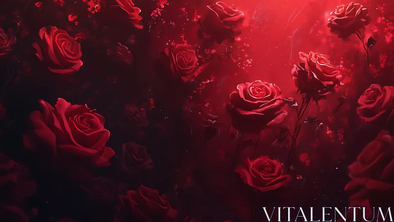 Red Roses Digital Art with Glowing Particles