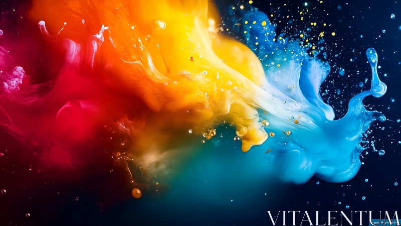 Liquid color collision forms radiant abstract spectrum burst.