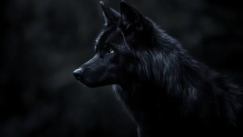 Midnight wolf profile carved from shadow and moonlight.