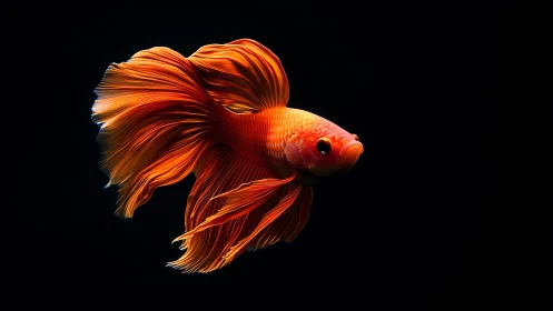 Glowing betta fish drifting like silk in quiet darkness.