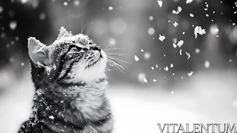 Cat Chasing Snowflakes in Winter Wonder.