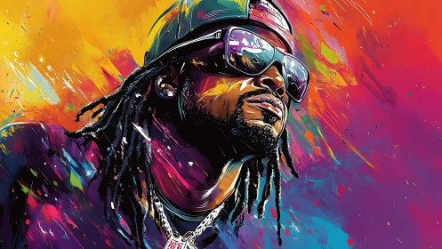 Neon-splashed digital portrait isolates rapper in chromatic motion