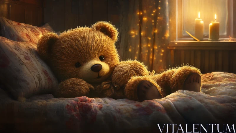 Soft bedtime glow with a cozy teddy bear companion.