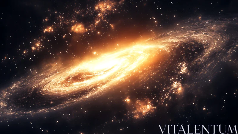 Spiral galaxy core glows with dense golden starfields.