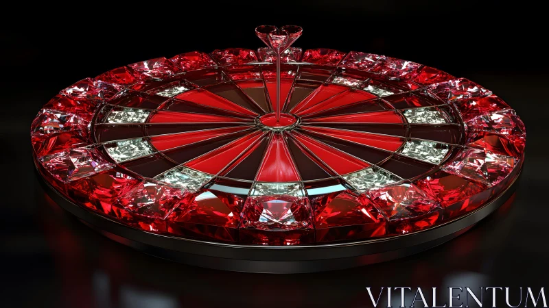 Luxury Roulette Wheel Made of Red and Clear Gemstones, Digital Art.
