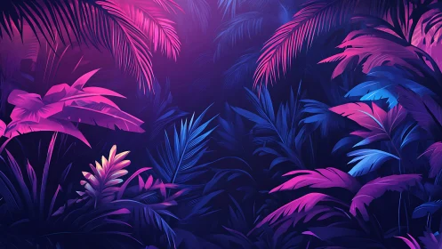 Neon jungle dreams under a soft twilight glow.