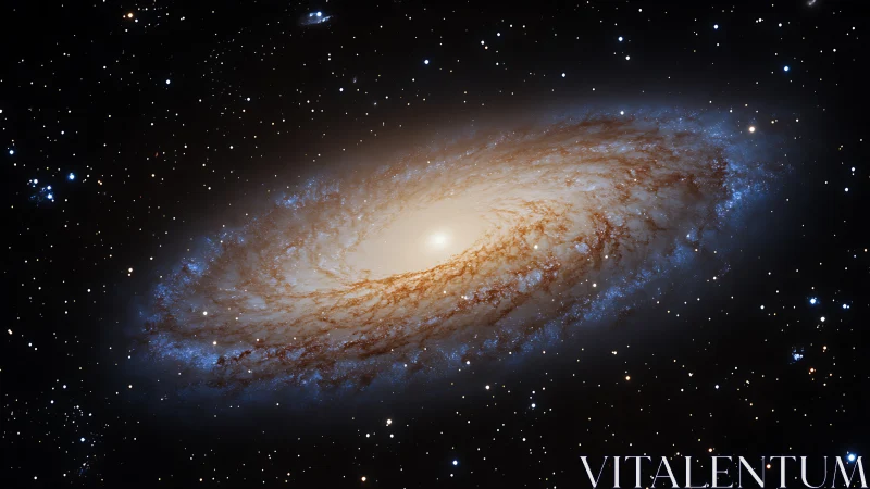 Edge-on spiral galaxy rendered with high dynamic range contrast