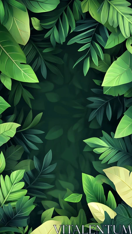 Lush leaf corridor framing a secret emerald jungle hush.