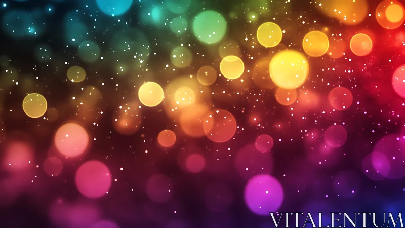 Radiant bokeh lights shimmer across a vibrant rainbow field