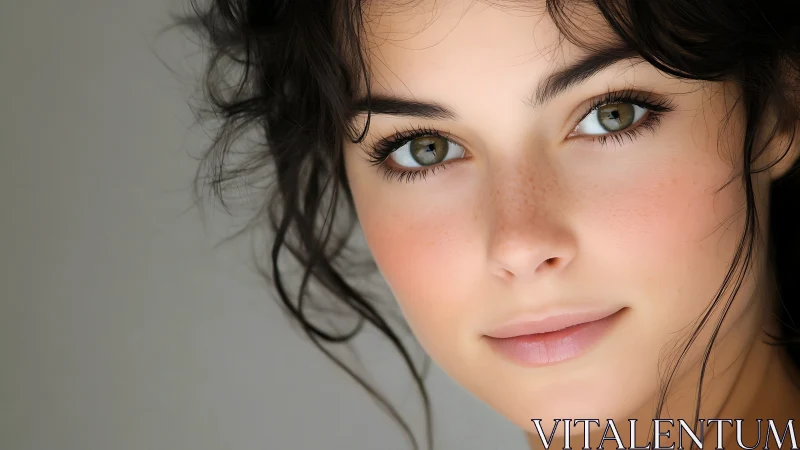 Portrait focuses on woman’s face with sharp, soft lighting