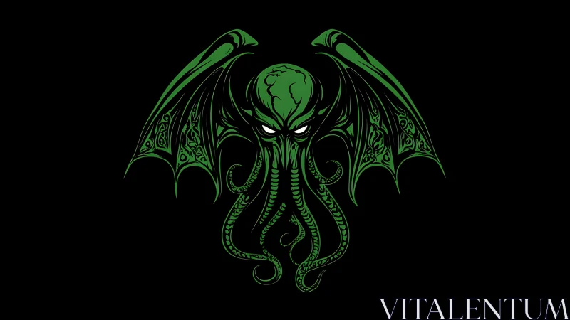 Green tentacled eldritch winged emblem on pure black field
