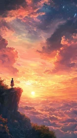 Sky pilgrim gazes across a tidal sunrise of clouds.