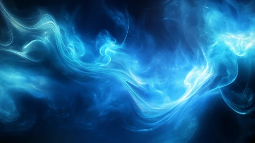 Abstract blue light wisps on dark background in motion.