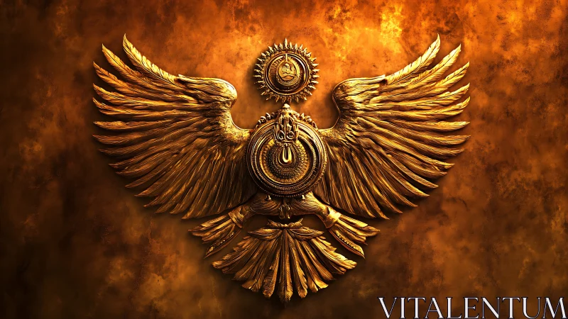 Solar firebird emblem spreads molten golden wings in glory.