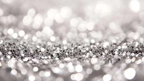 Silver glitter macro with soft bokeh lights in dreamy abstract style.