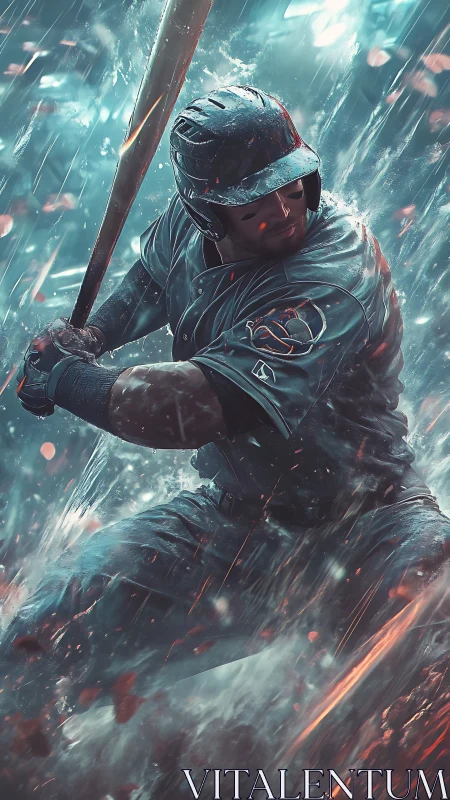Baseball batter in dynamic storm of light and motion.