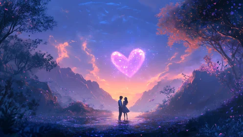 Luminescent Heart Paradise: Digital Fantasy Landscape.