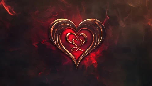 Concentric Golden Hearts with Luminescent Core Against Dramatic Flames.