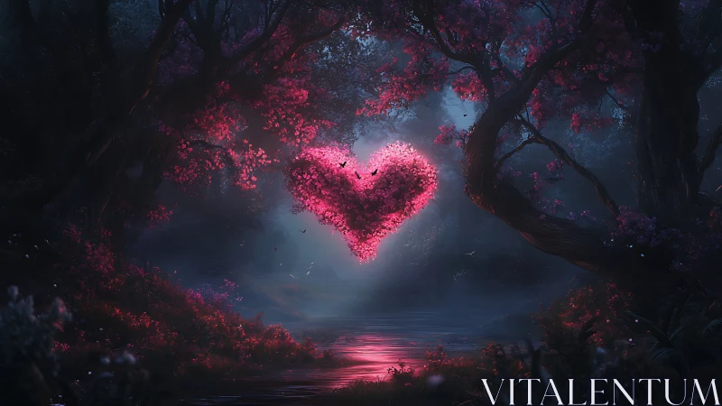 Luminescent Heart Forest. Ethereal Pink Glow.