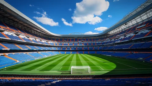 Sunlit football colosseum awaiting the roar of matchday.