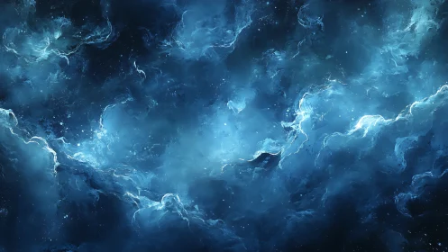 Nebulaic blue storm sprawling through cosmic voids.