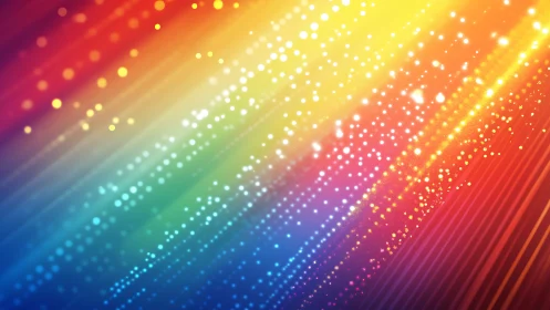 Diagonal multicolor light streaks with bokeh particle field.