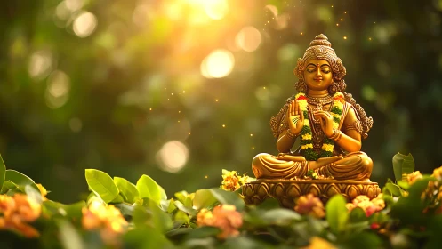 Golden garden goddess basking in gentle morning light.