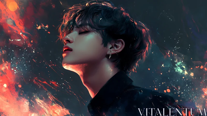 Digital painting portrait with iridescent nebula lighting effects.