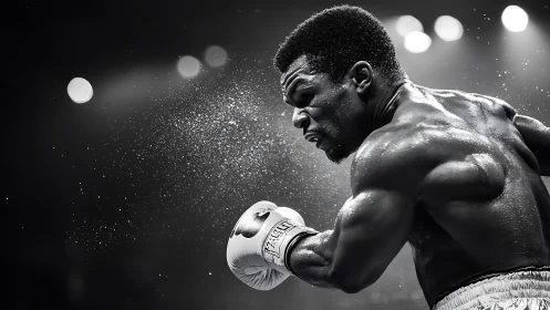 Professional boxer in dramatic action during intense match.